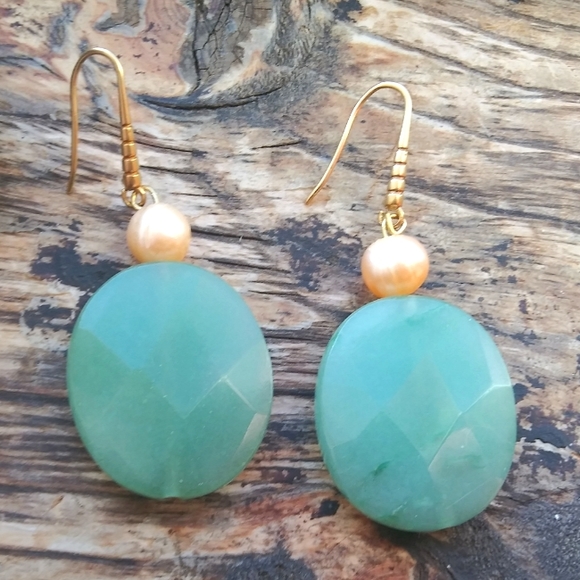 Pennyroyal Jewelry - SOLD! Natural Pearl and Aventurine Earrings - Handmade!